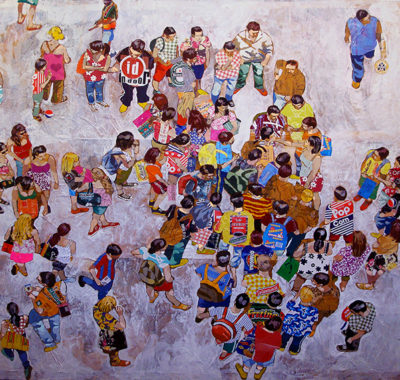 23 MEETING POINT .Técnica mixta y collage sobre madera.200x200 cms.2009